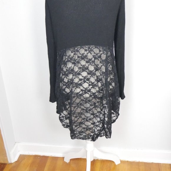 Vocal Black Waffleknit Open Long Sleeve Cardigan with Lace Long Back XL - Picture 5 of 7